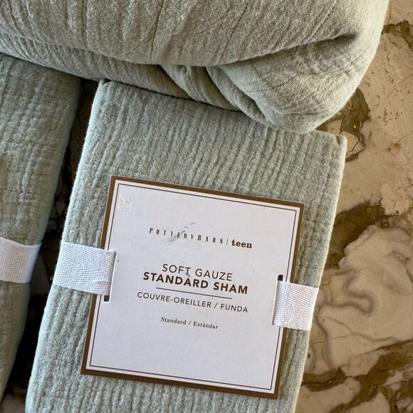 Pottery Barn Soft Gauze Duvet Cover + Standard Sham Set Cotton Sage Green NEW - Picture 2 of 8